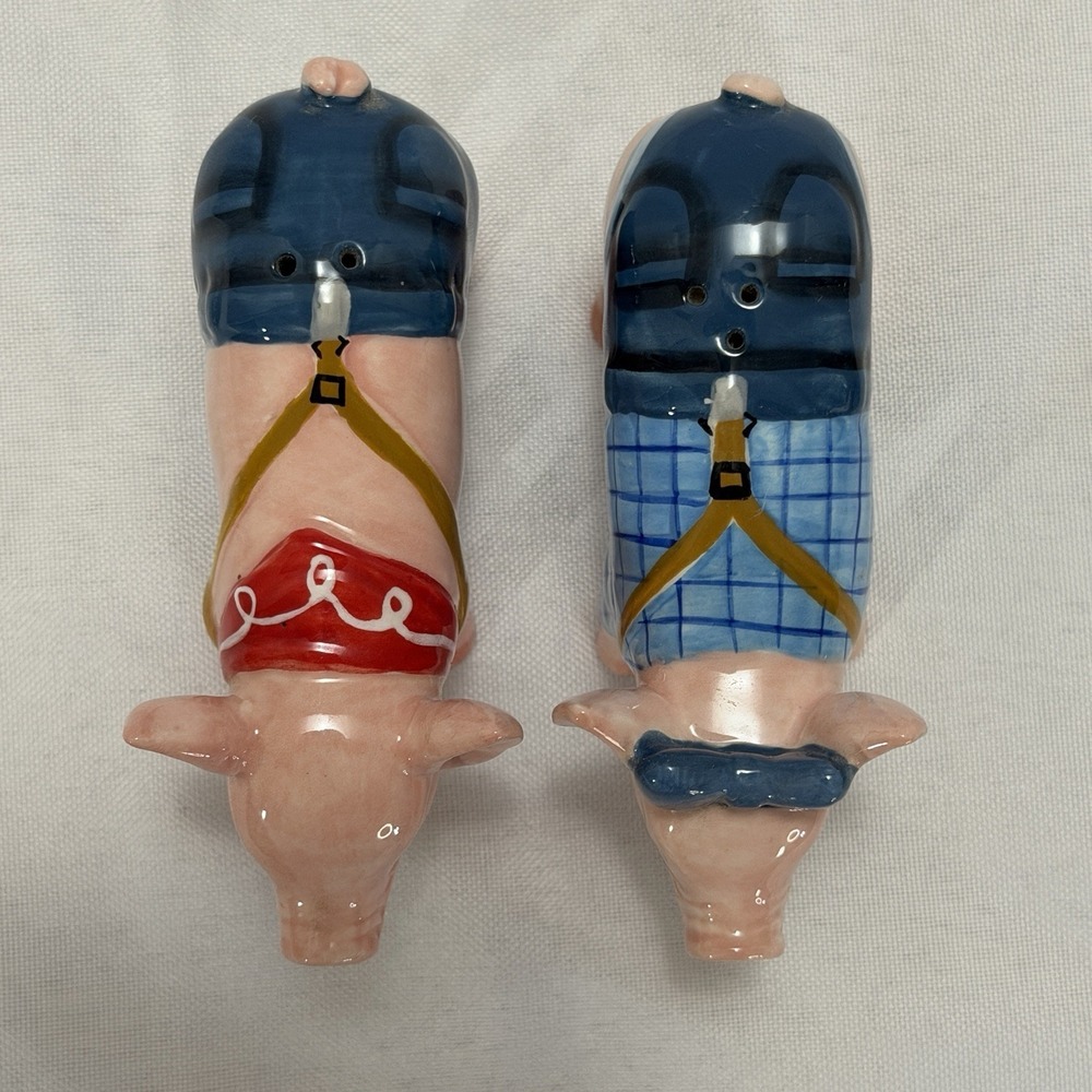 Vintage Kissing Pig Salt & Pepper Shakers Magnetic Farmhouse Country Kitchen - Picture 6 of 7